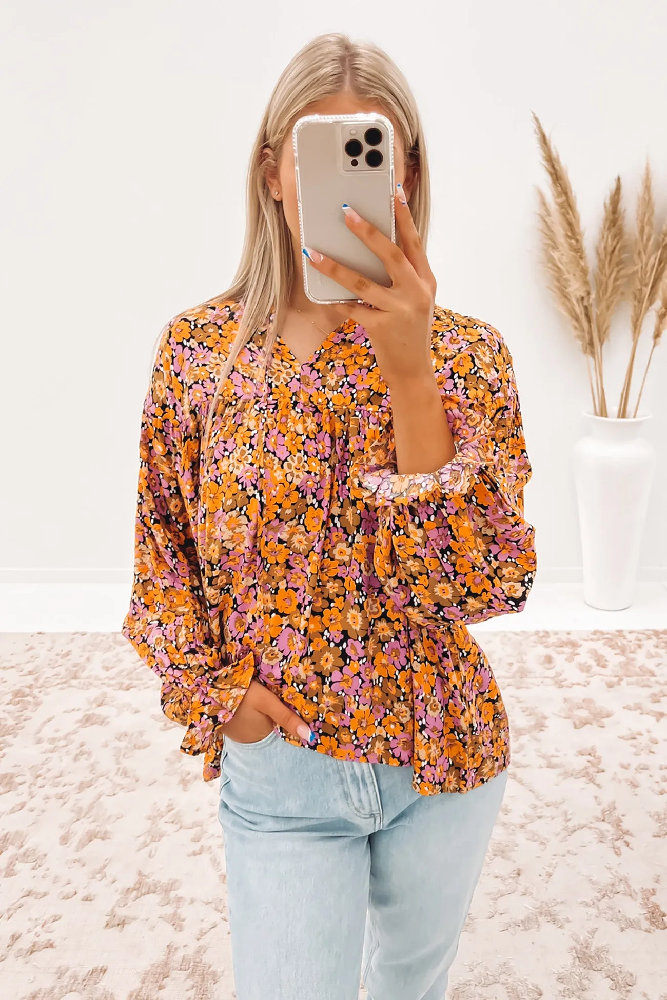 Carmen Top Toffee Floral