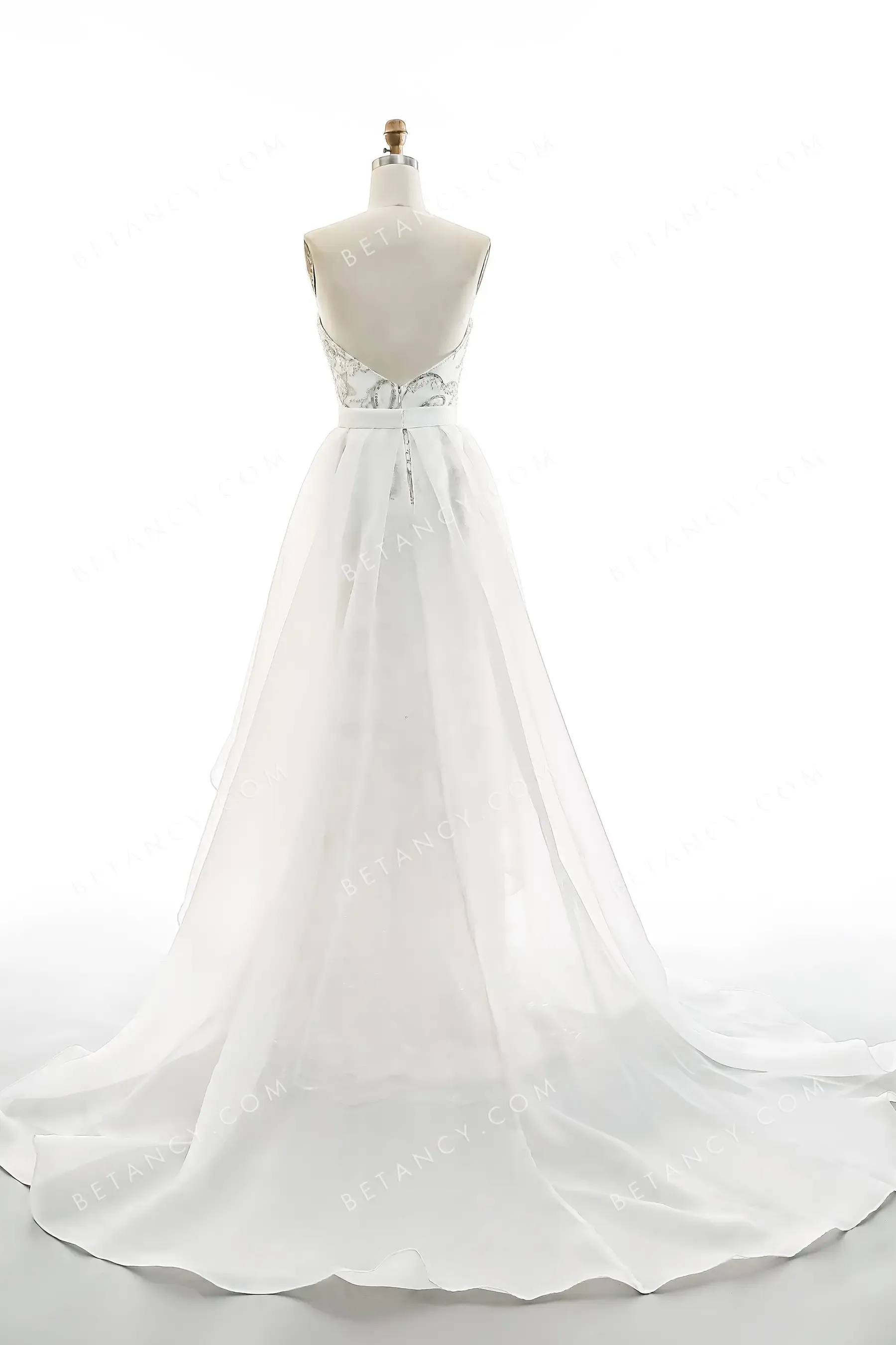 Champagne Beadwork Ivory Organza Overskirt Bridal Gown