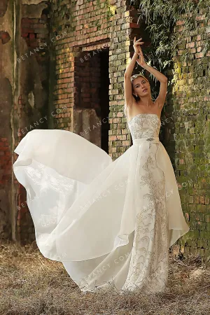 Champagne Beadwork Ivory Organza Overskirt Bridal Gown