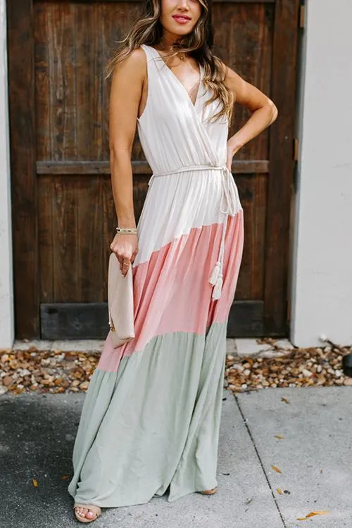 Color Block Sleeveless Maxi Dress