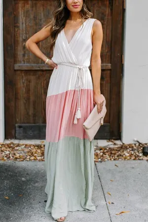 Color Block Sleeveless Maxi Dress