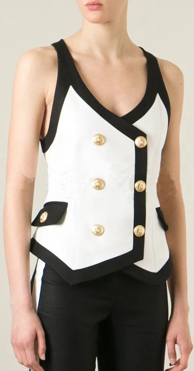 Contrast Double Breasted Vest-Top