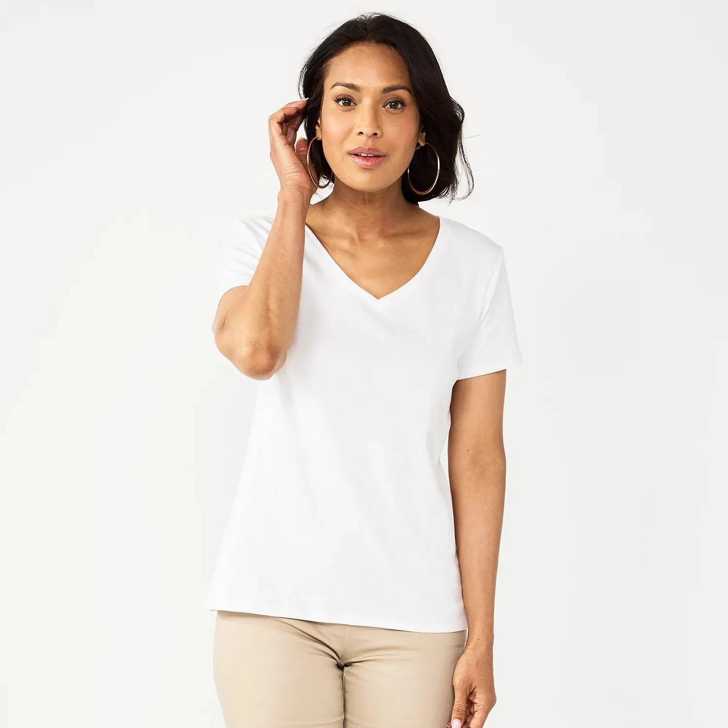 Croft & Barrow Women's Essential V-Neck T-Shirt, White