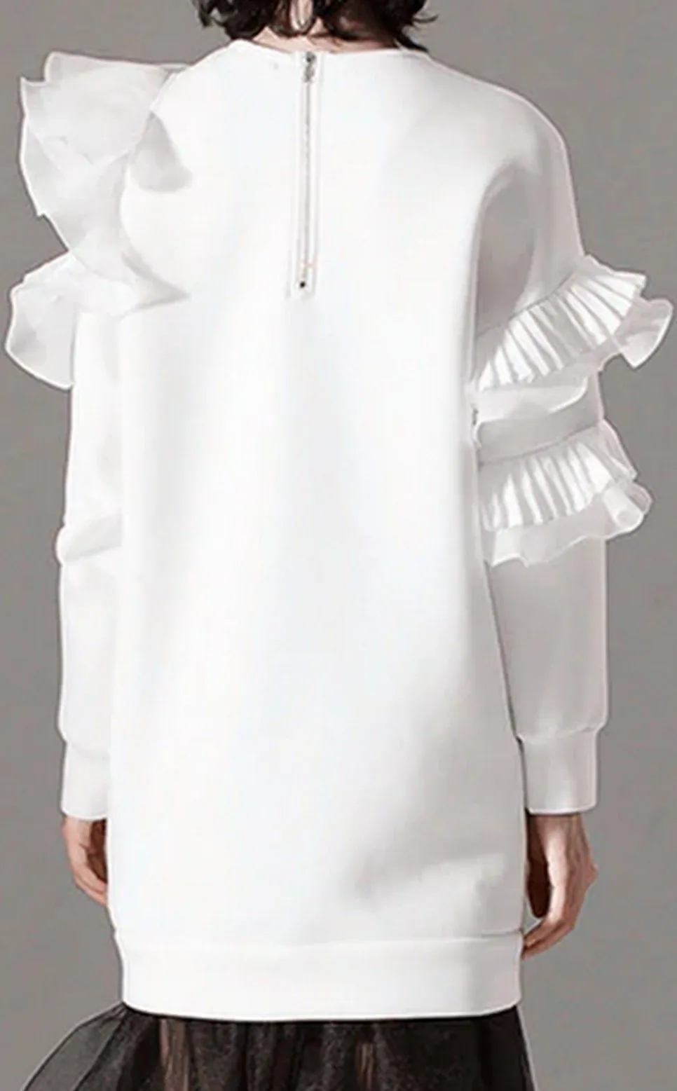 Cut-Out Long Ruffled Sweatshirt - Black or White