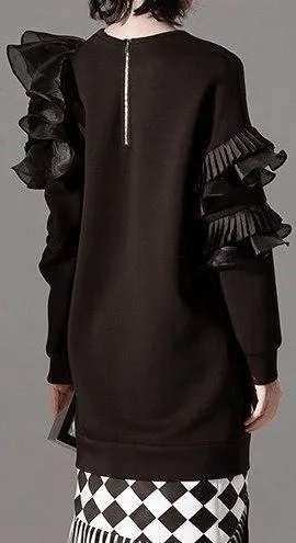 Cut-Out Long Ruffled Sweatshirt - Black or White