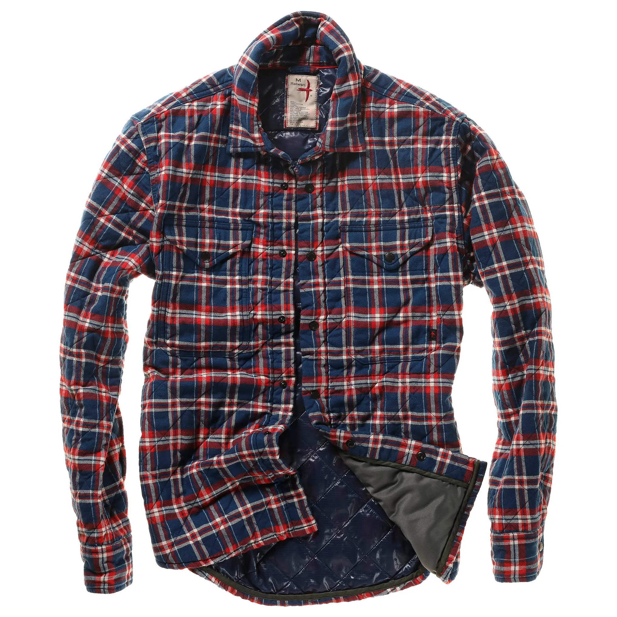 Dark Blue/ Multi Red Quilted Flannel Shirt Jacket by Relwen