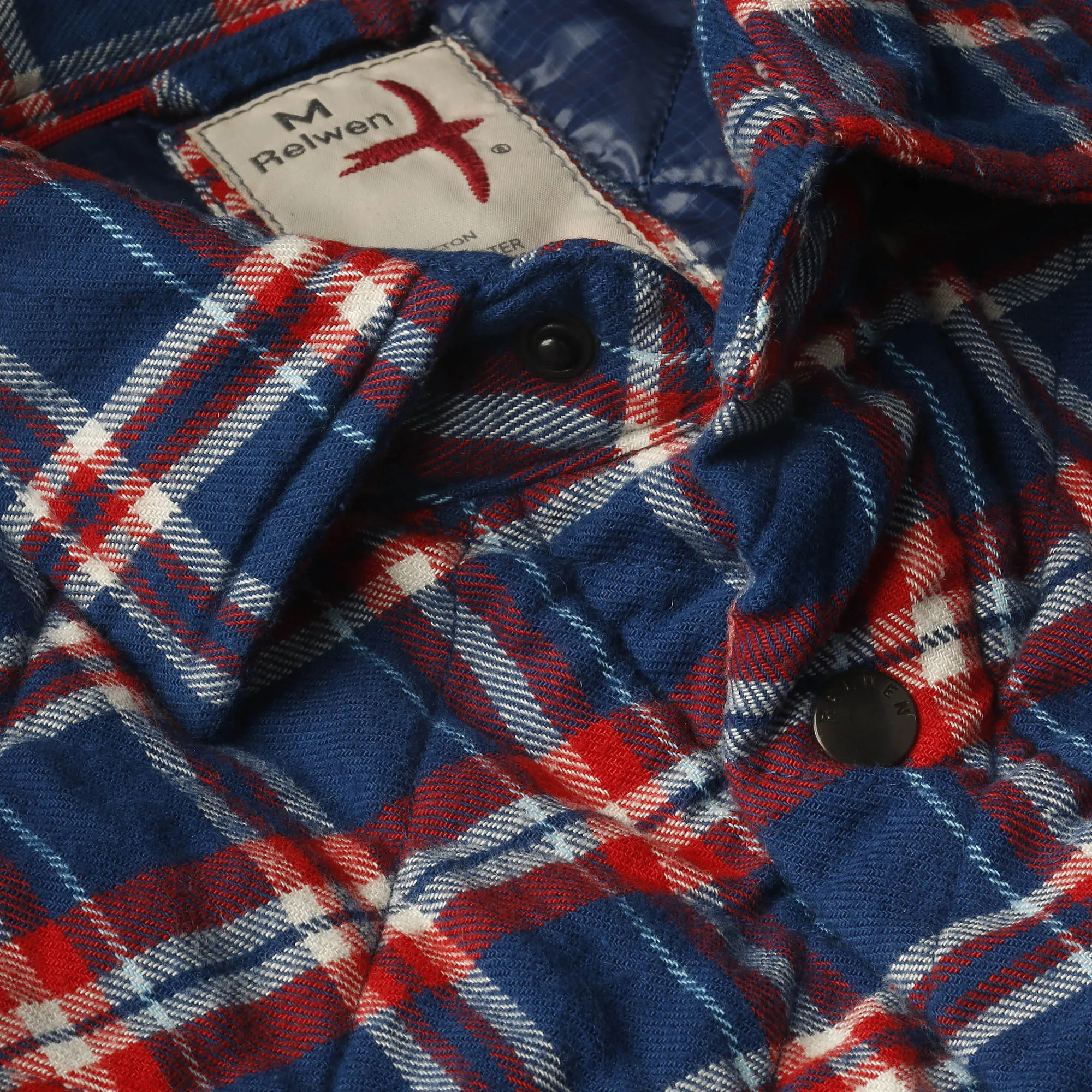 Dark Blue/ Multi Red Quilted Flannel Shirt Jacket by Relwen