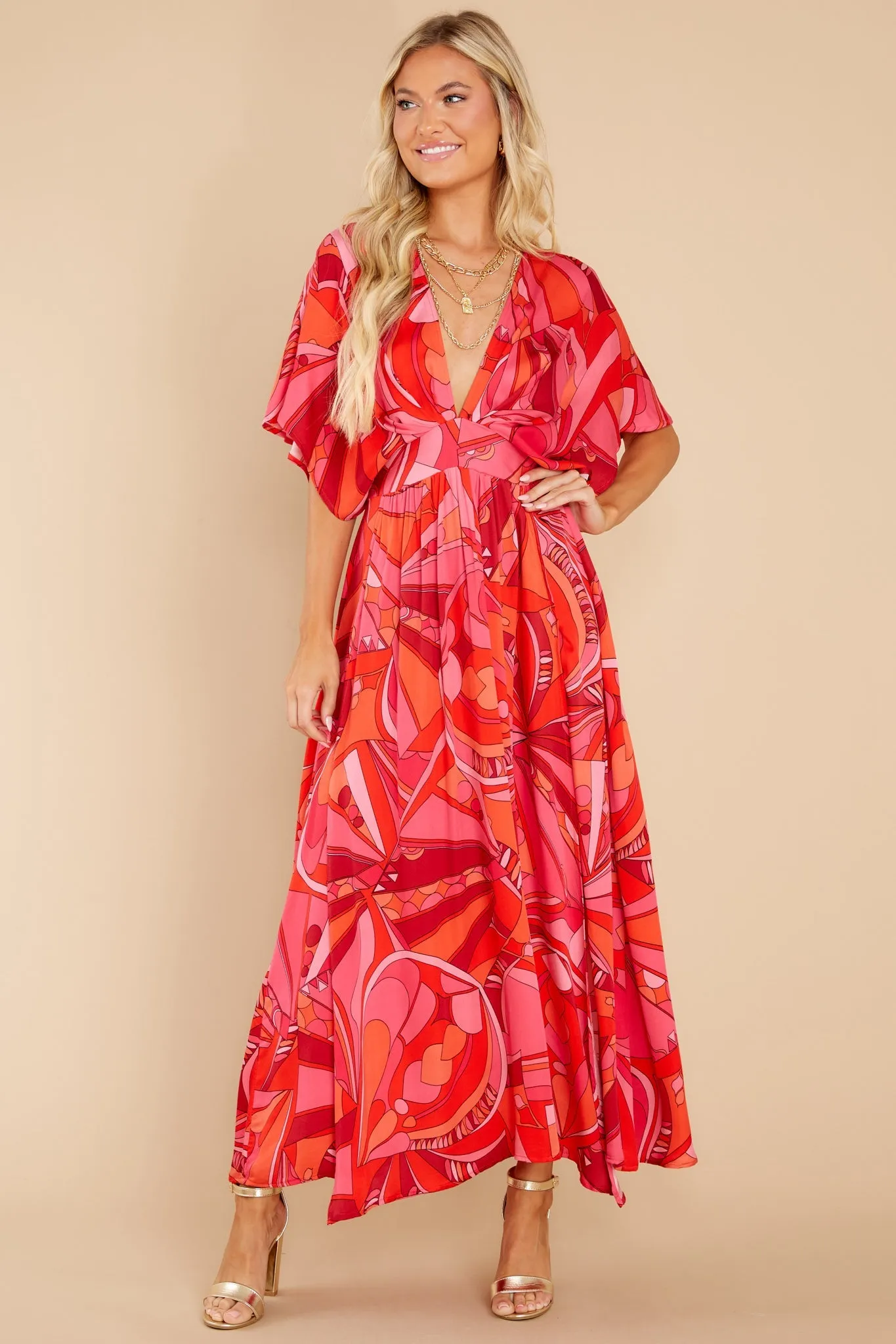 Dazzling Passion Fuchsia Pink Multi Print Maxi Dress