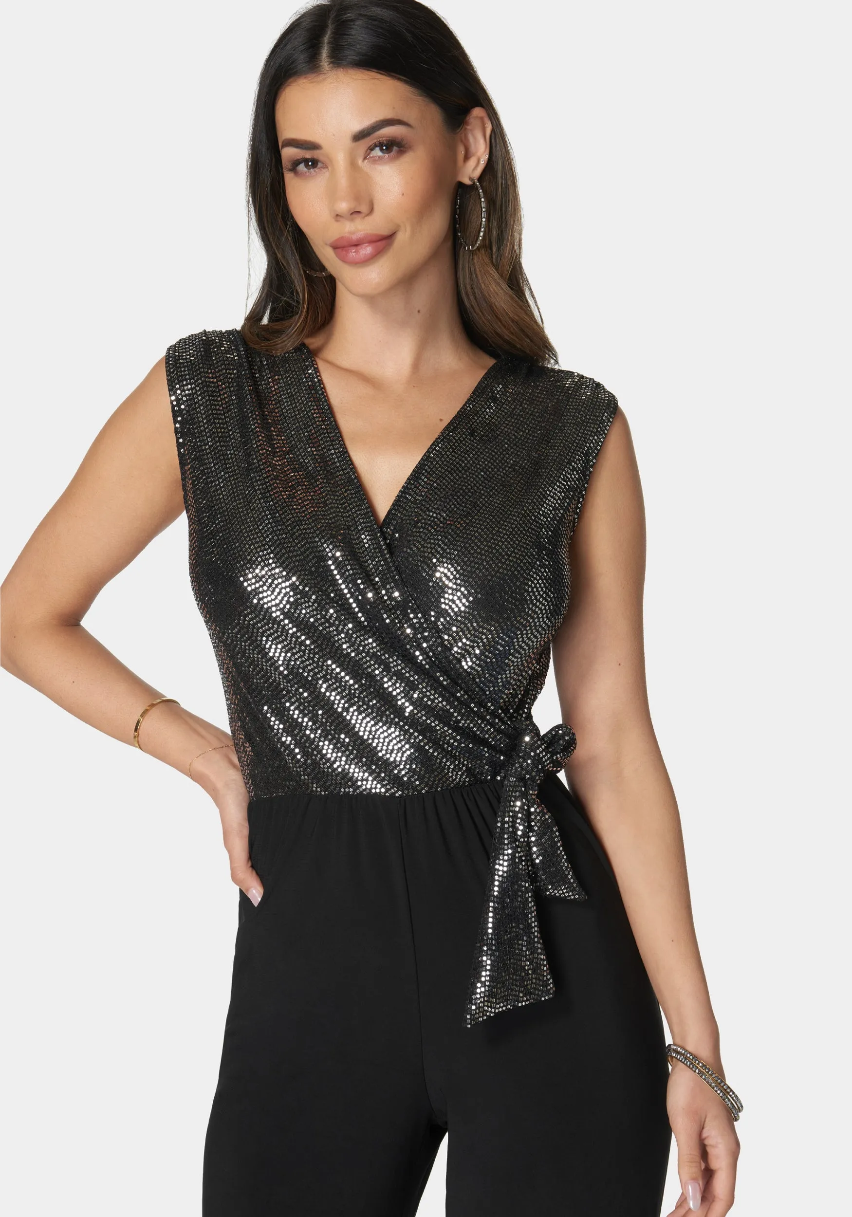 Disco Dot Wrap Tie Jumpsuit