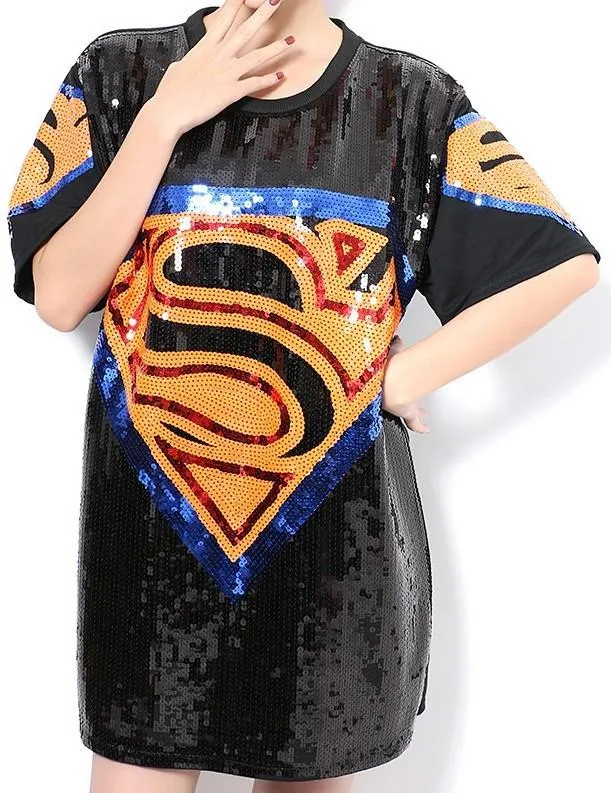 Embellished Superhero Logo T-Shirt in Black