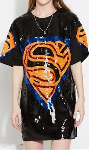 Embellished Superhero Logo T-Shirt in Black