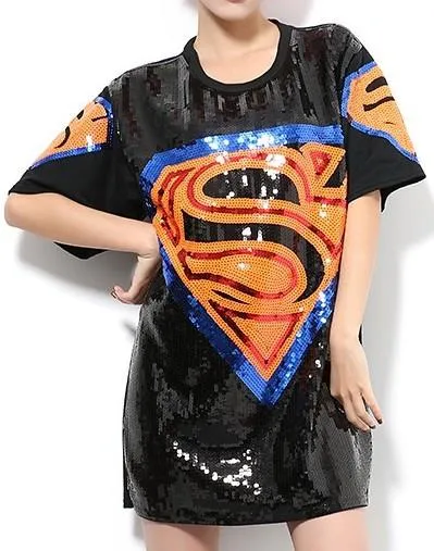 Embellished Superhero Logo T-Shirt in Black