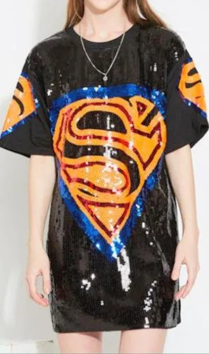 Embellished Superhero Logo T-Shirt in Black