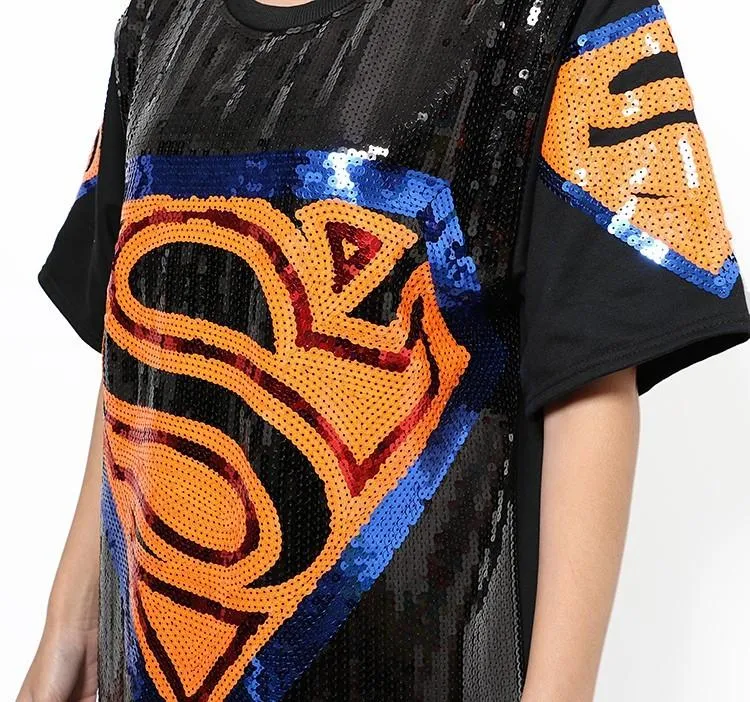 Embellished Superhero Logo T-Shirt in Black