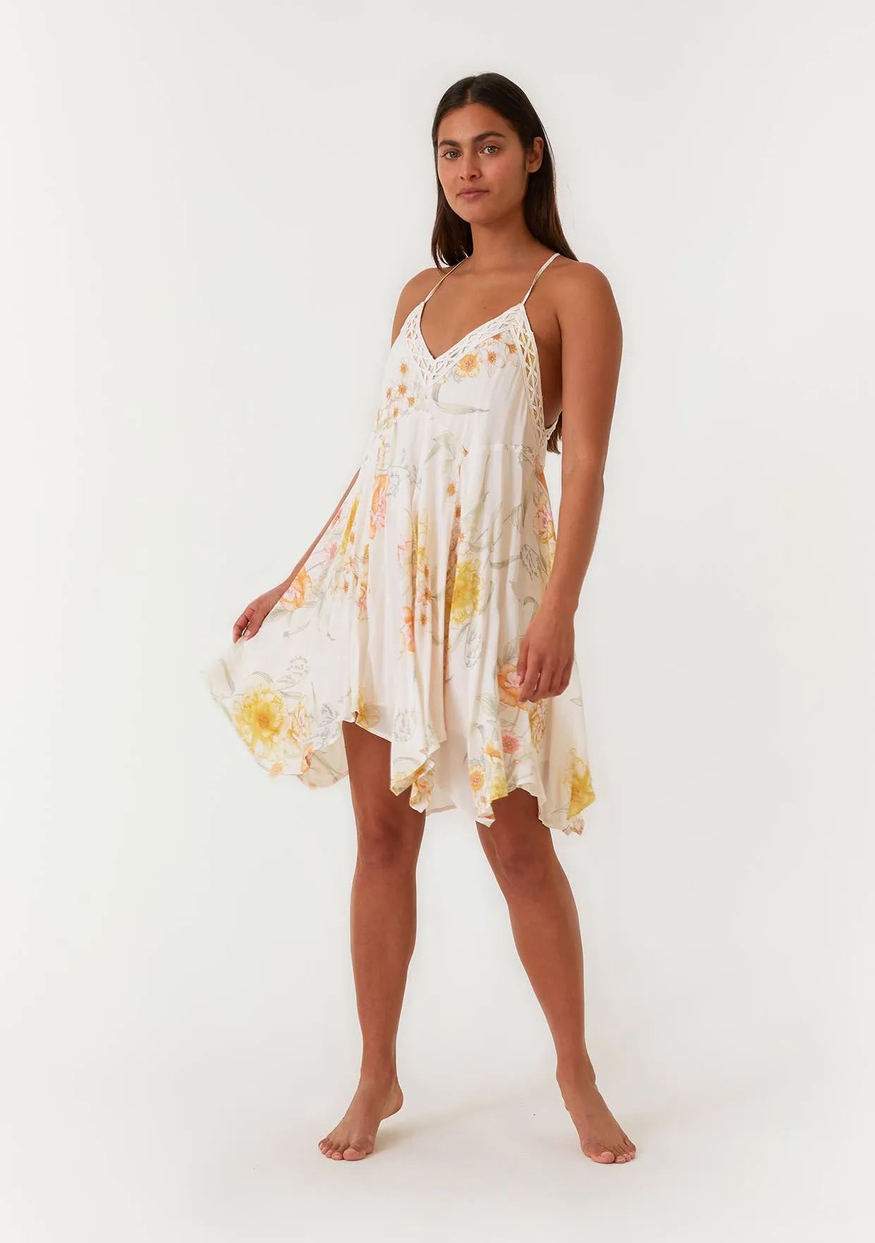 Floral V Neck Handkerchief Mini Dress