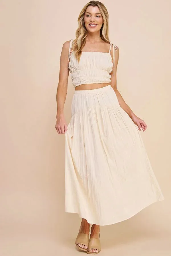 FLOWY CRINKLE SATEEN MAXI SKIRT