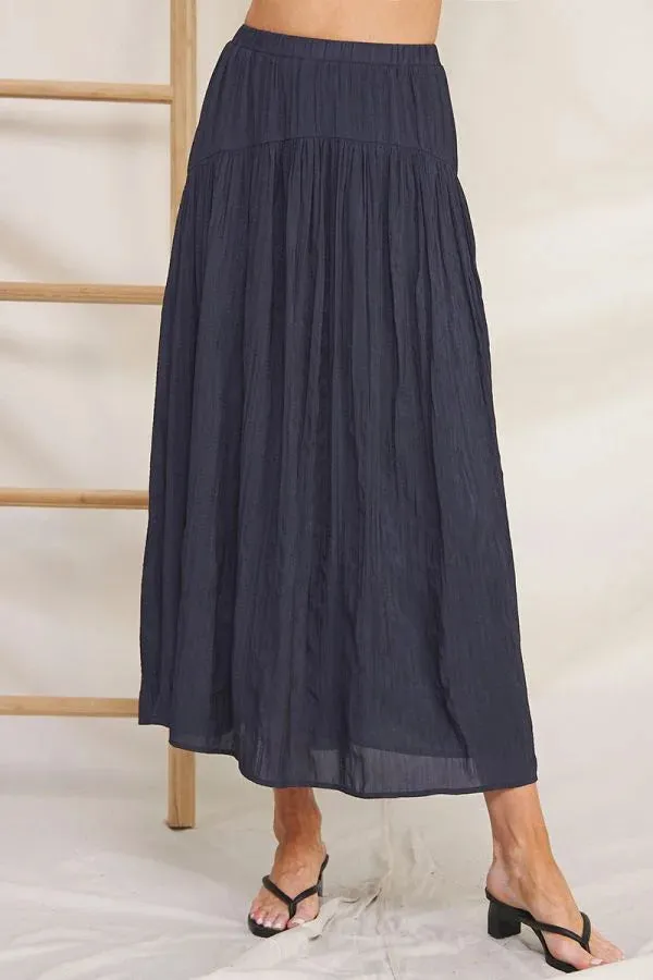 FLOWY CRINKLE SATEEN MAXI SKIRT