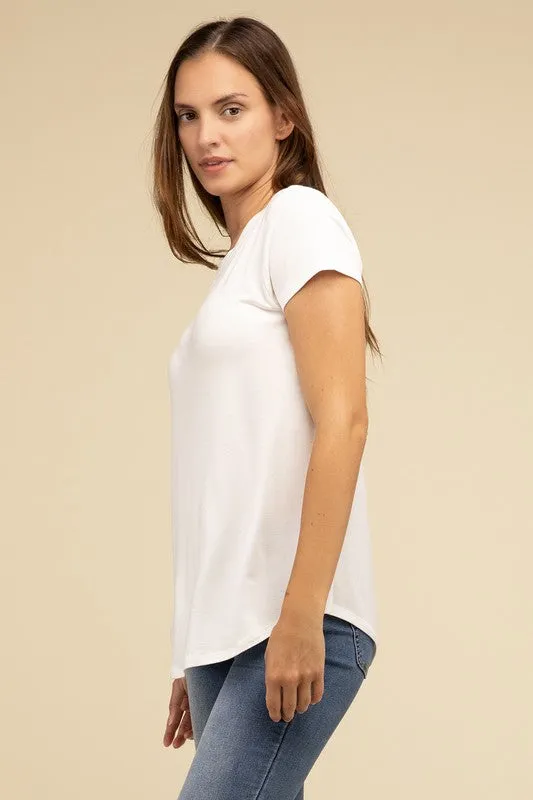 Flowy Round Hem Rayon Short Sleeve Top