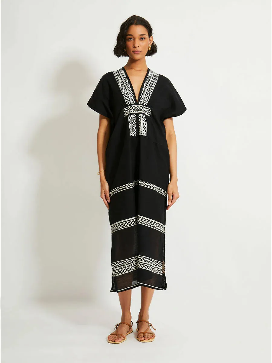 Gasira V Neck Caftan in Lulit Black