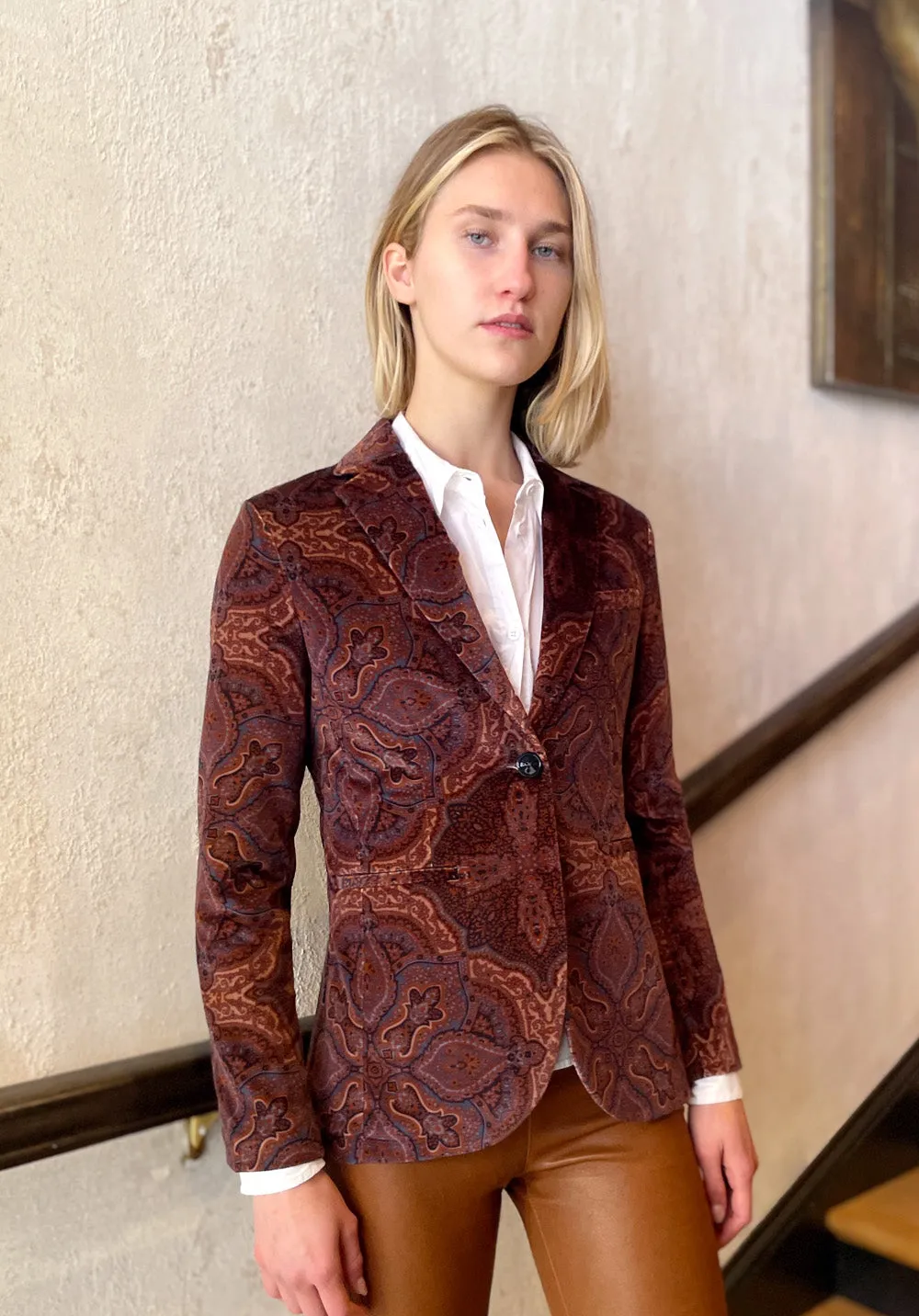 Giacca Slim Long Blazer -Terra Paisley