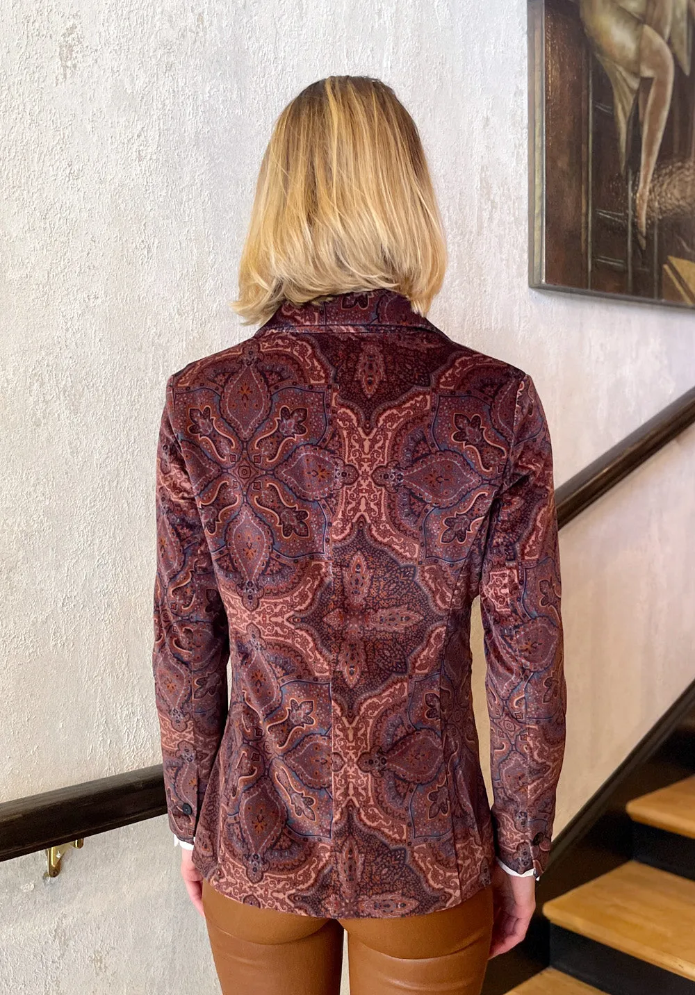 Giacca Slim Long Blazer -Terra Paisley