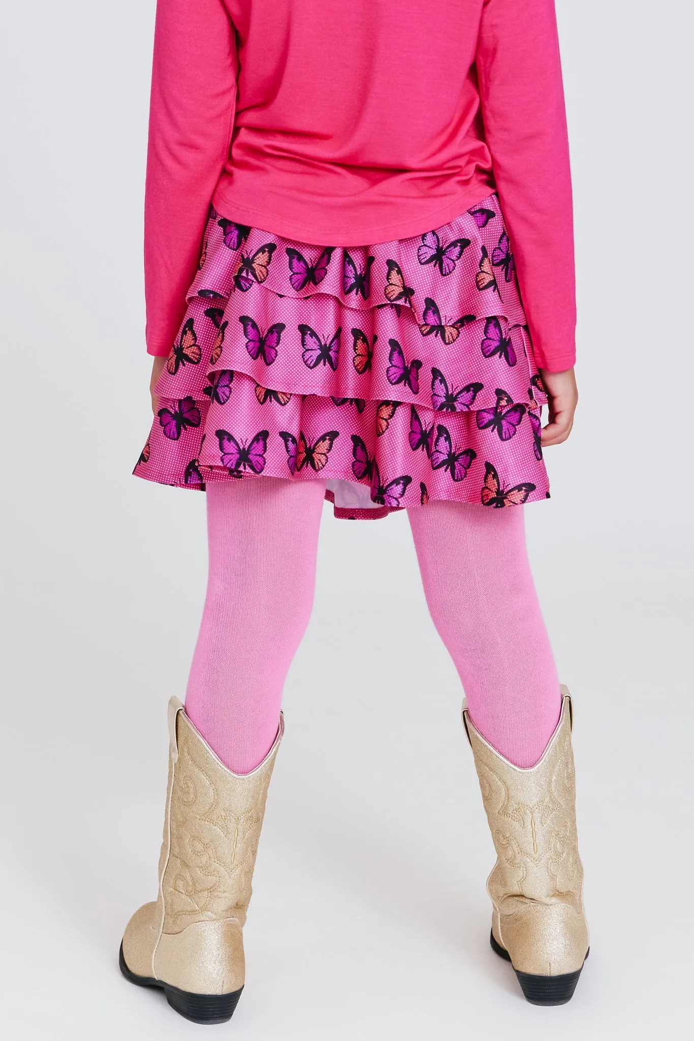 Girls Tiered Skirt in Pink Halftone Butterfly