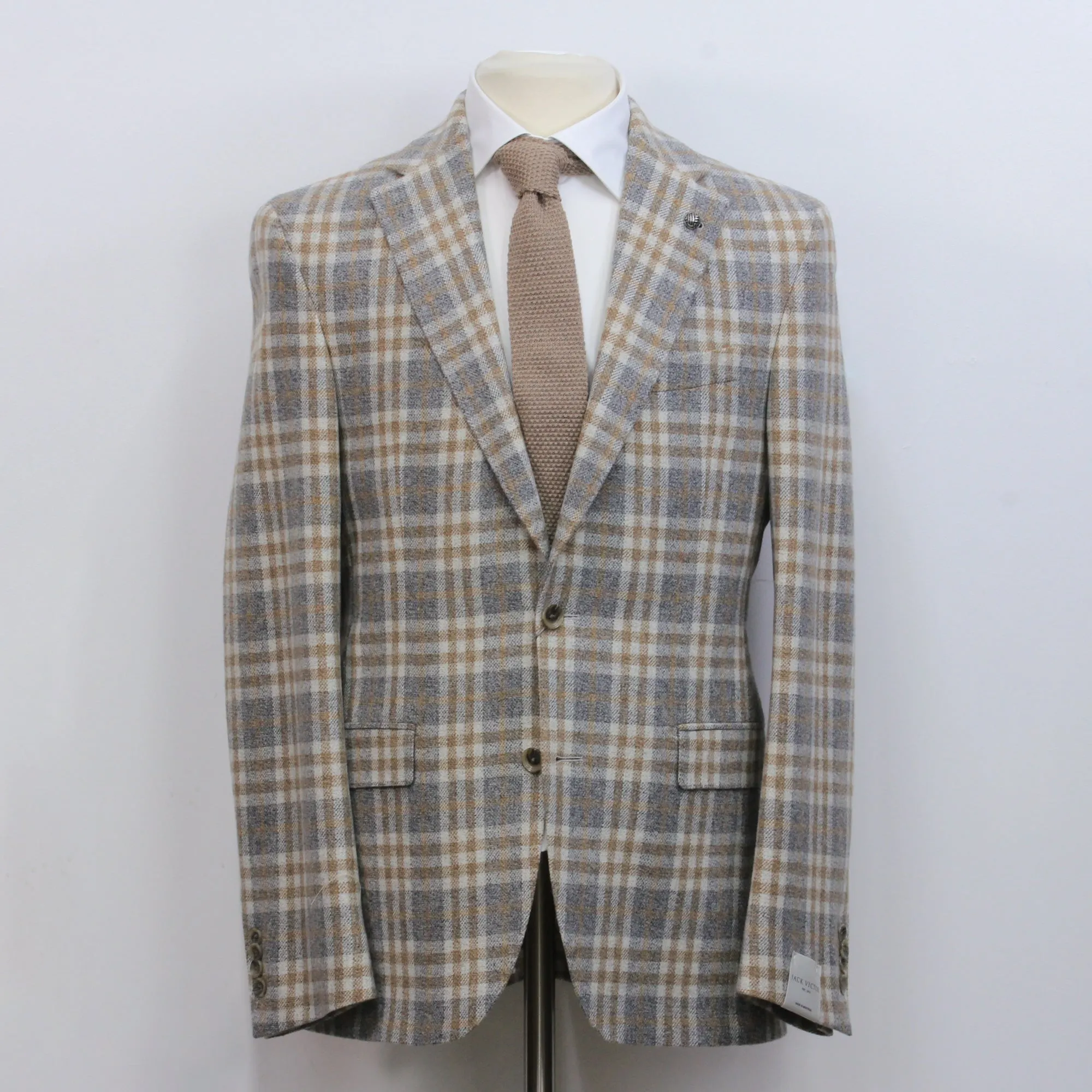 Gray & Camel Check Drago Wool-Cashmere McAllen Contemporary Fit Sport Jacket