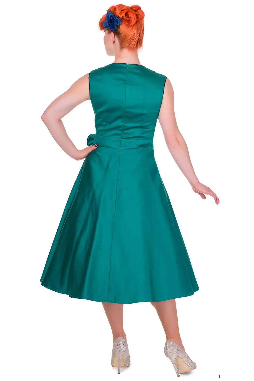 Harriet Vintage 50s  Inspired Swing Dress in Green-Black