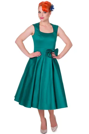 Harriet Vintage 50s  Inspired Swing Dress in Green-Black