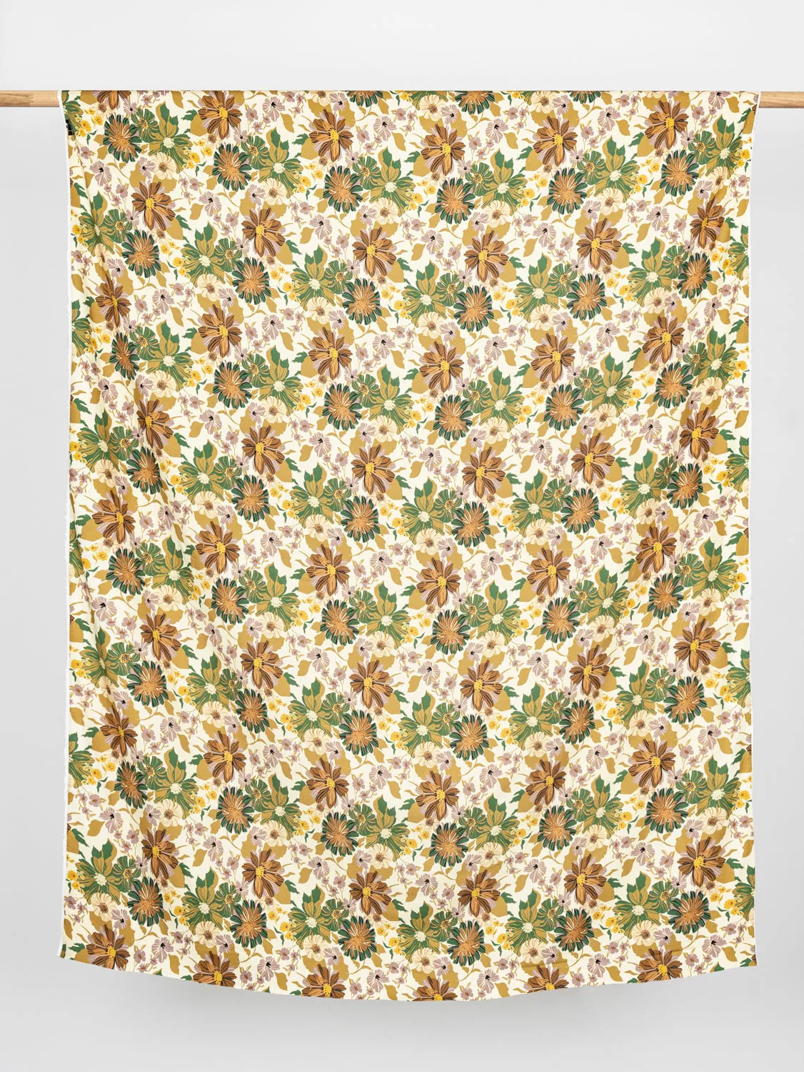 Heirloom Floral Print EcoVero Viscose Crepe - Cream   Ochre   Green   Rose - Swatch