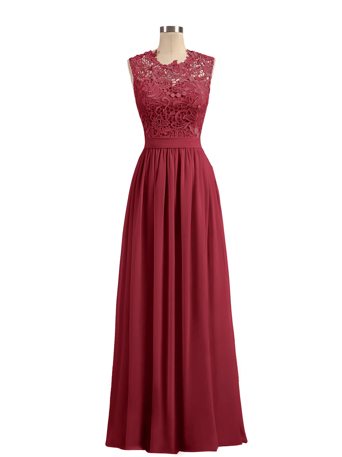 Illusion Neck Chiffon and Lace Dresses Burgundy