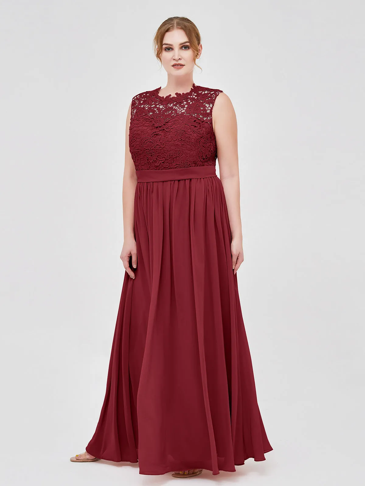 Illusion Neck Chiffon and Lace Dresses Burgundy