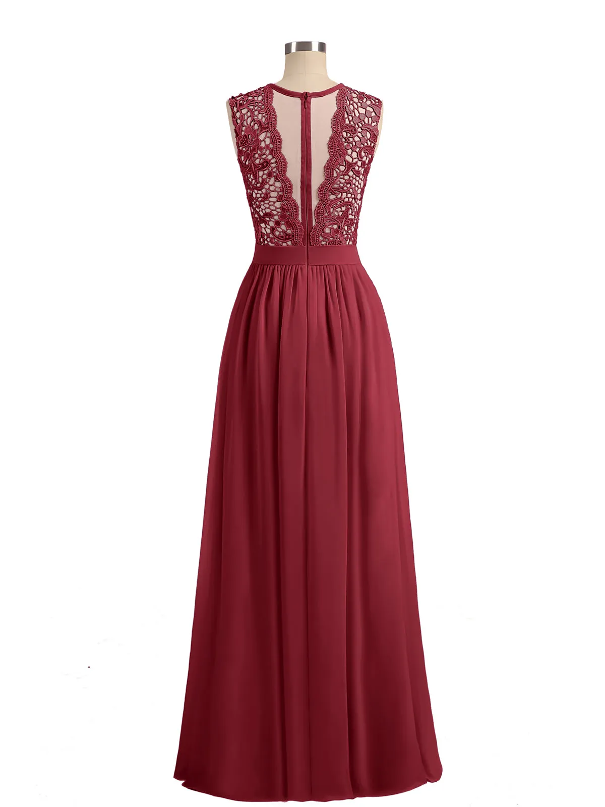 Illusion Neck Chiffon and Lace Dresses Burgundy