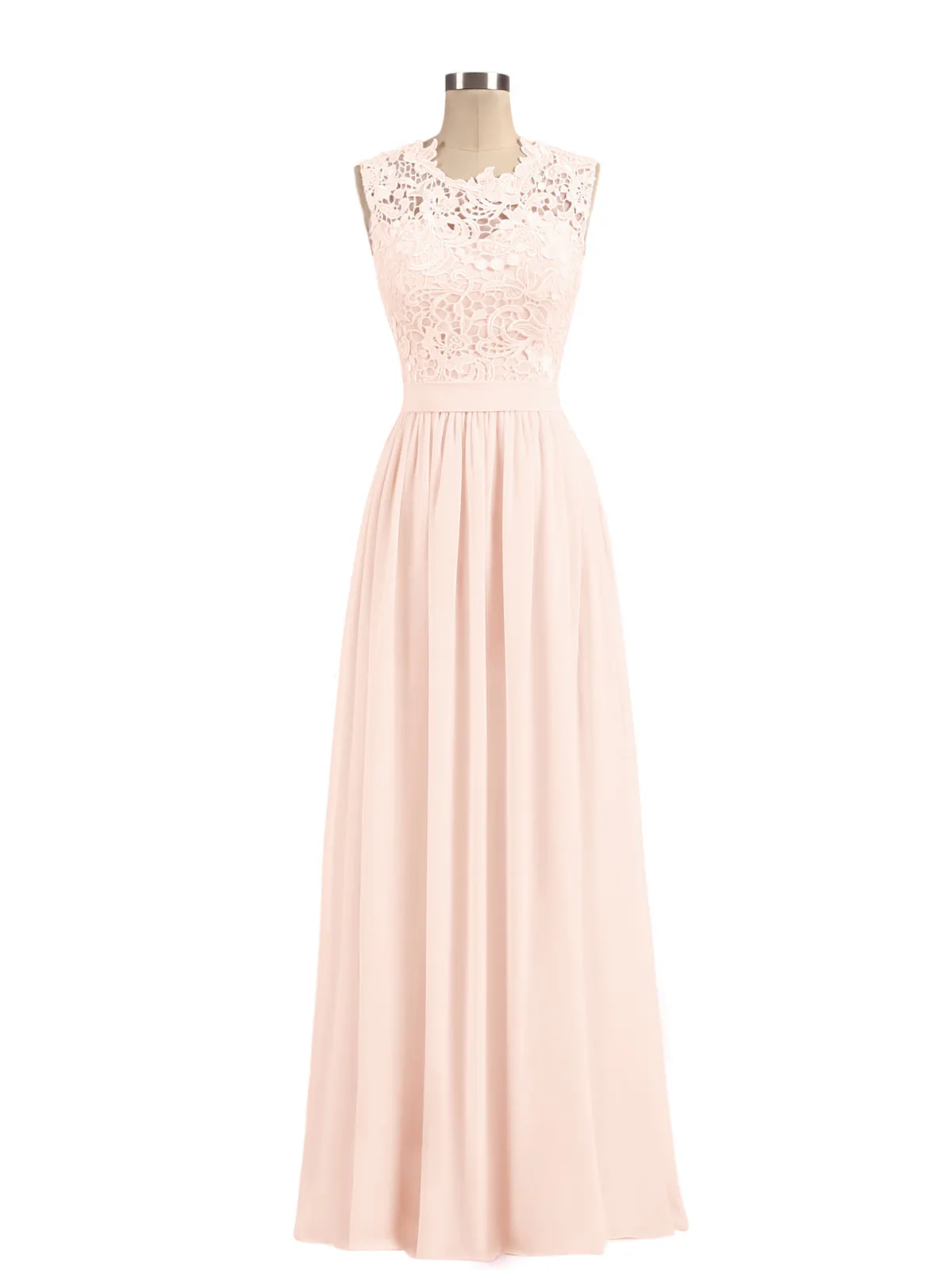 Illusion Neck Chiffon and Lace Dresses Pearl Pink