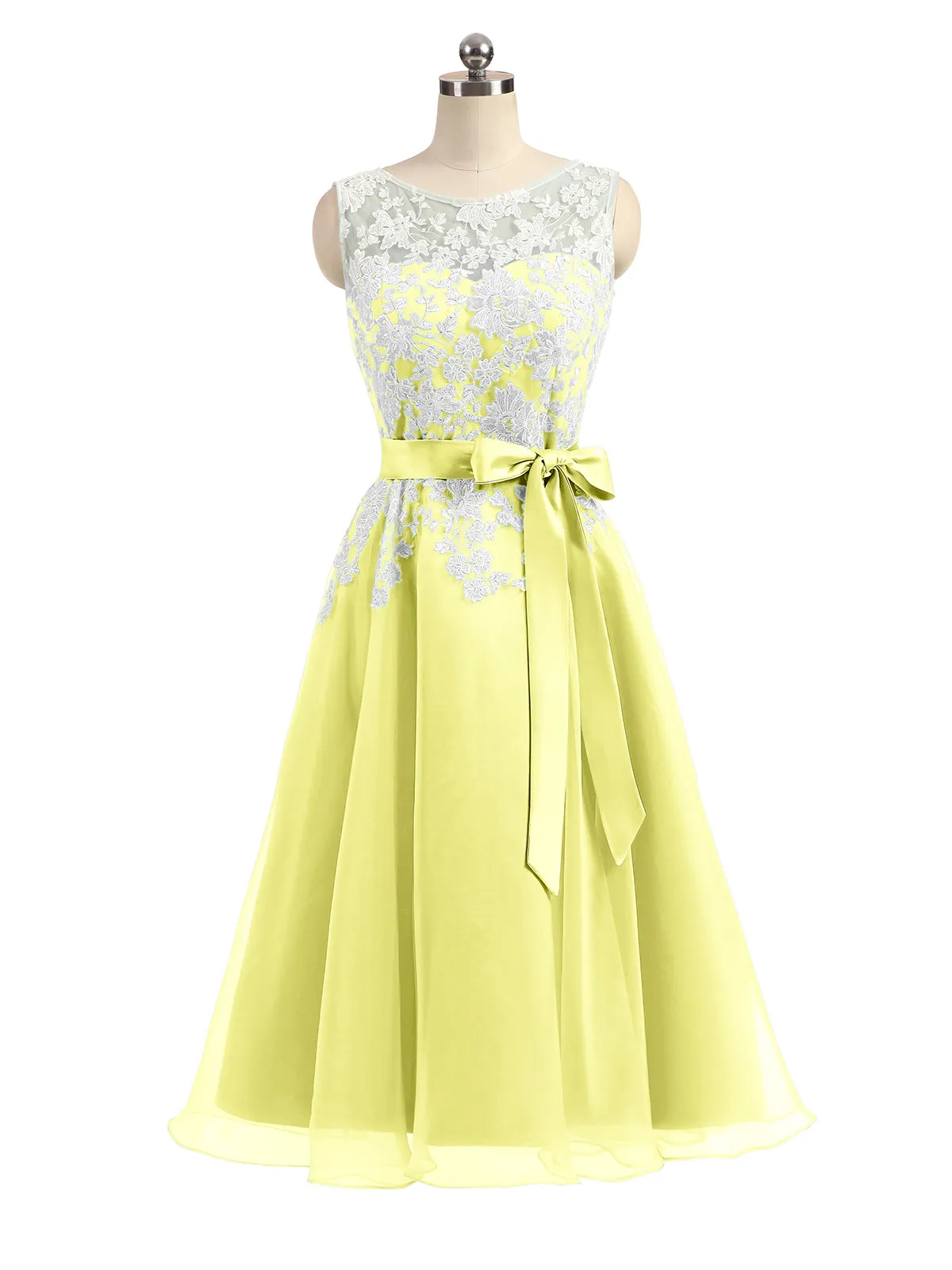 Illusion Neck Organza with Ivory Lace Appliqued Daffodil