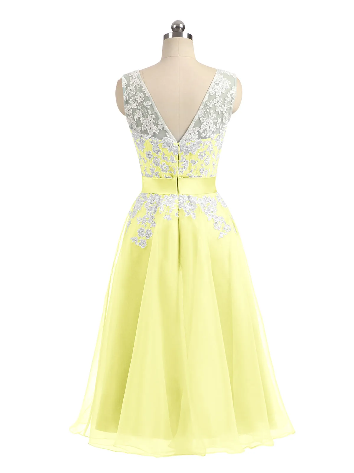 Illusion Neck Organza with Ivory Lace Appliqued Daffodil