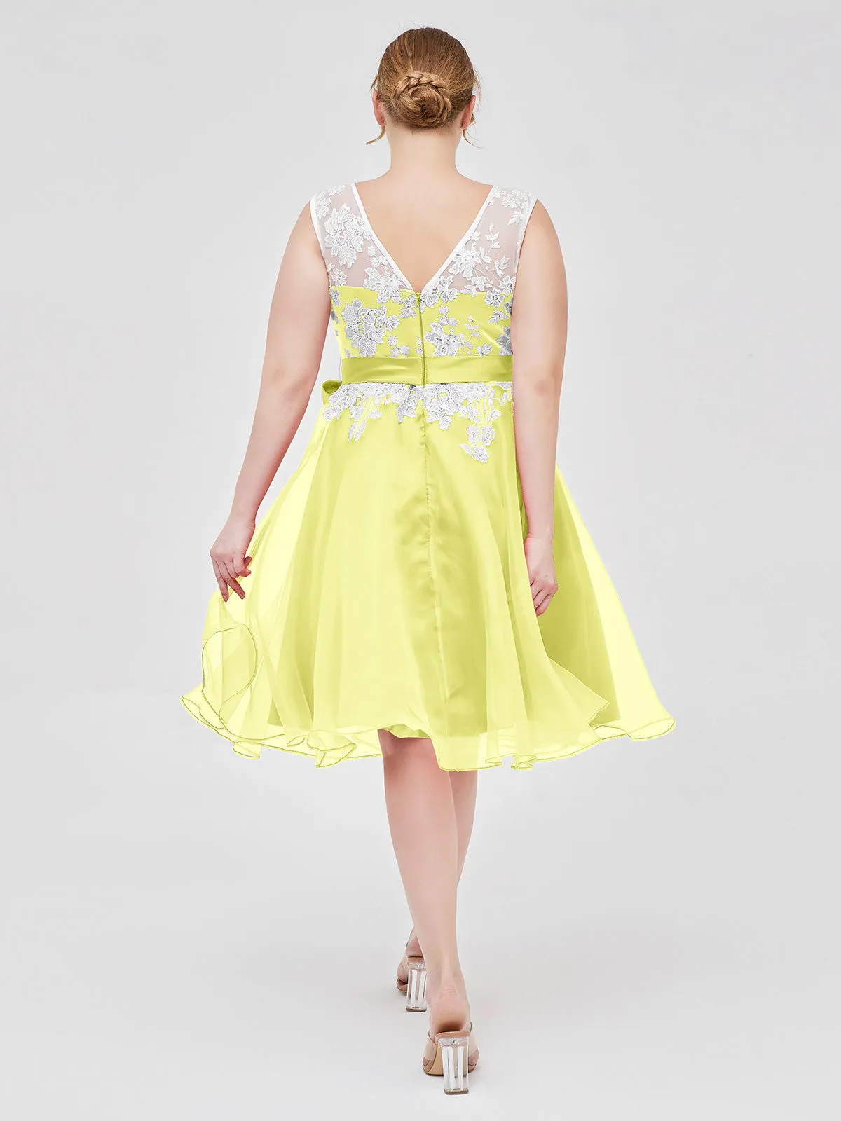 Illusion Neck Organza with Ivory Lace Appliqued Daffodil