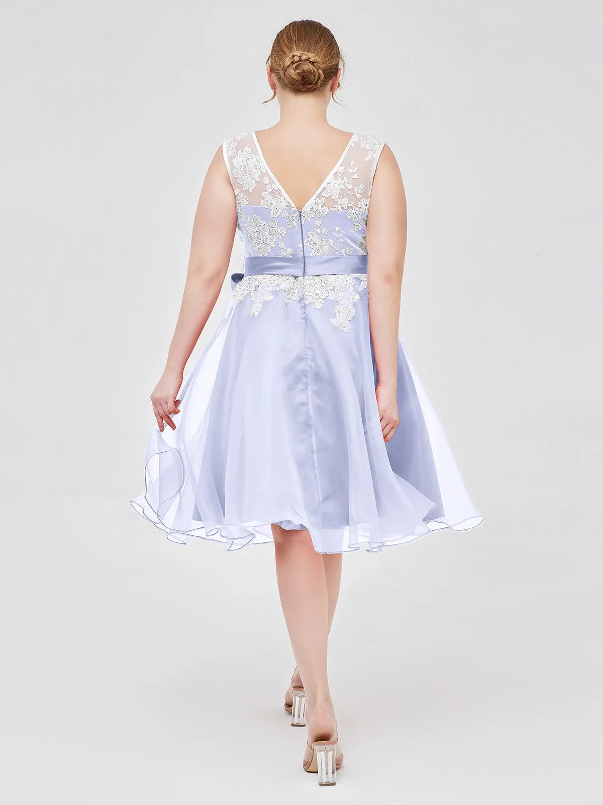 Illusion Neck Organza with Ivory Lace Appliqued Lavender Plus Size