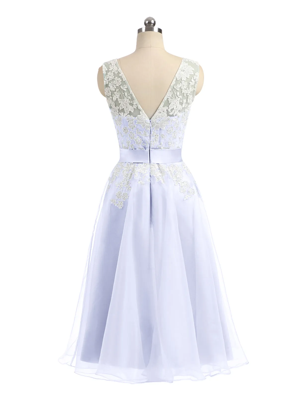 Illusion Neck Organza with Ivory Lace Appliqued Lavender Plus Size