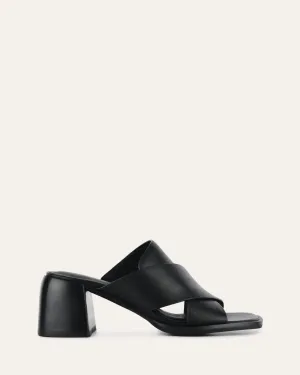 IOWA MID HEEL SANDALS BLACK LEATHER