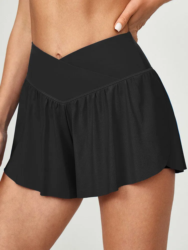 IUGA High Waisted 2 In 1 Crossover Flowy Shorts