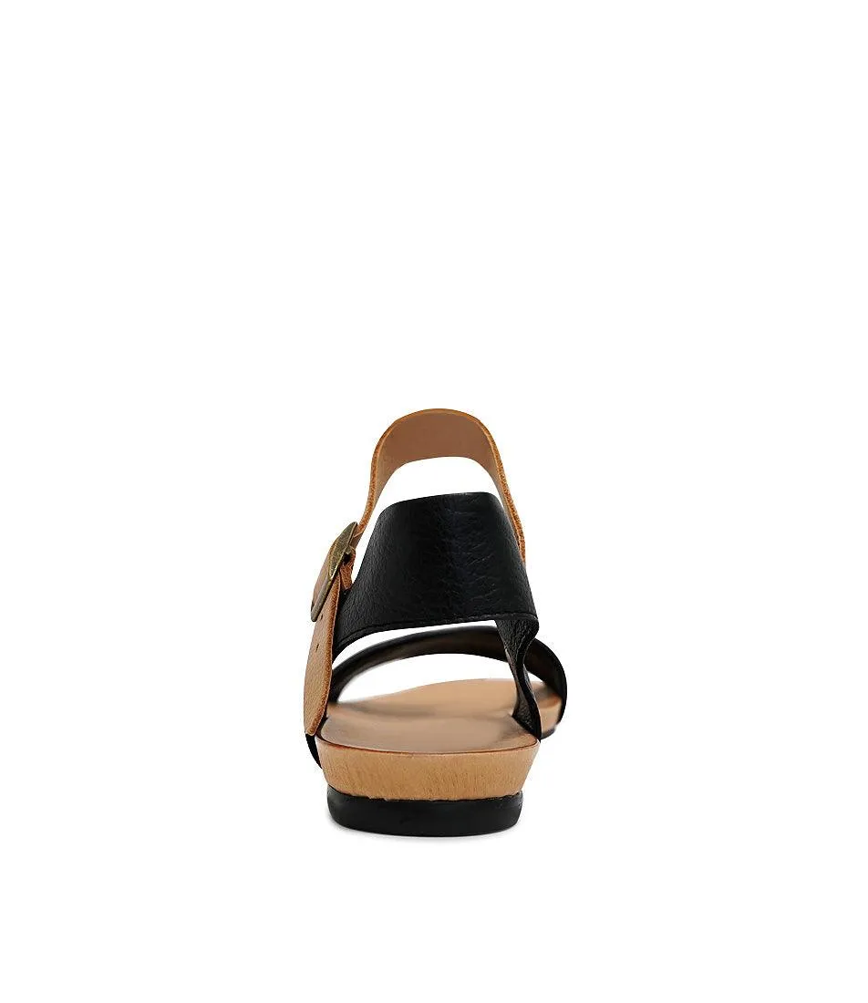 Jinnit Black/ Tan Leather Sandals