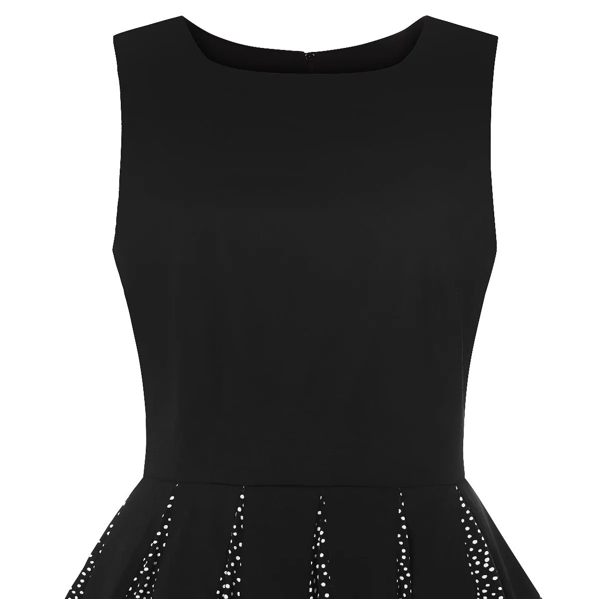 Judith Chiffon Retro Pleated Dress in Black with White Polka Dot