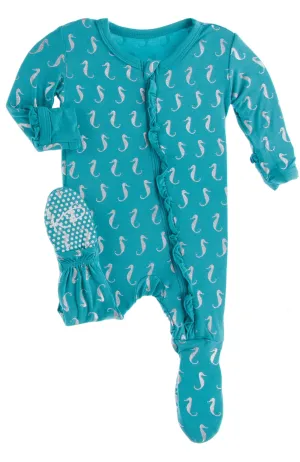 KicKee Pants Neptune Mini Seahorses Classic Ruffle Footie with Zipper