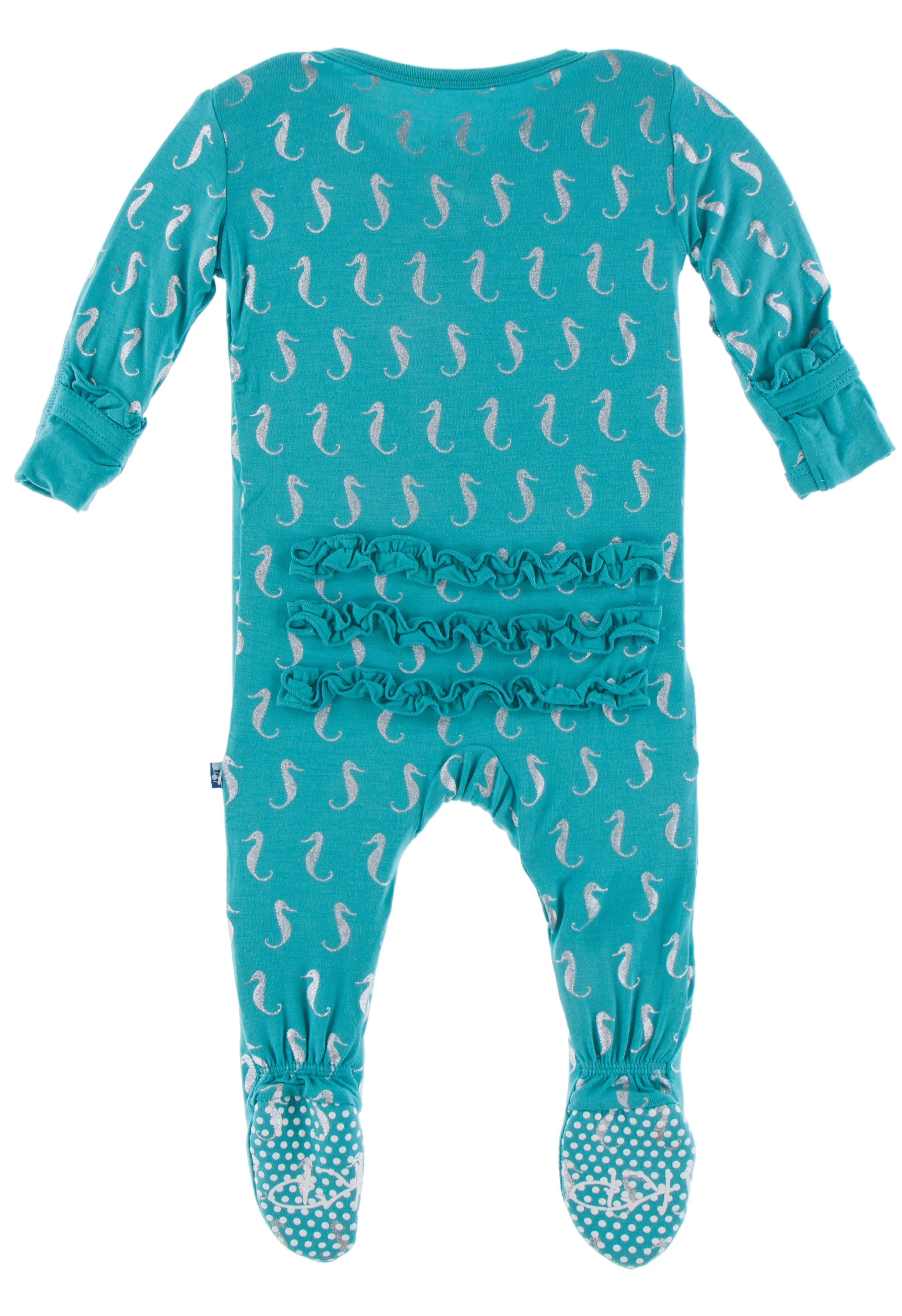 KicKee Pants Neptune Mini Seahorses Classic Ruffle Footie with Zipper