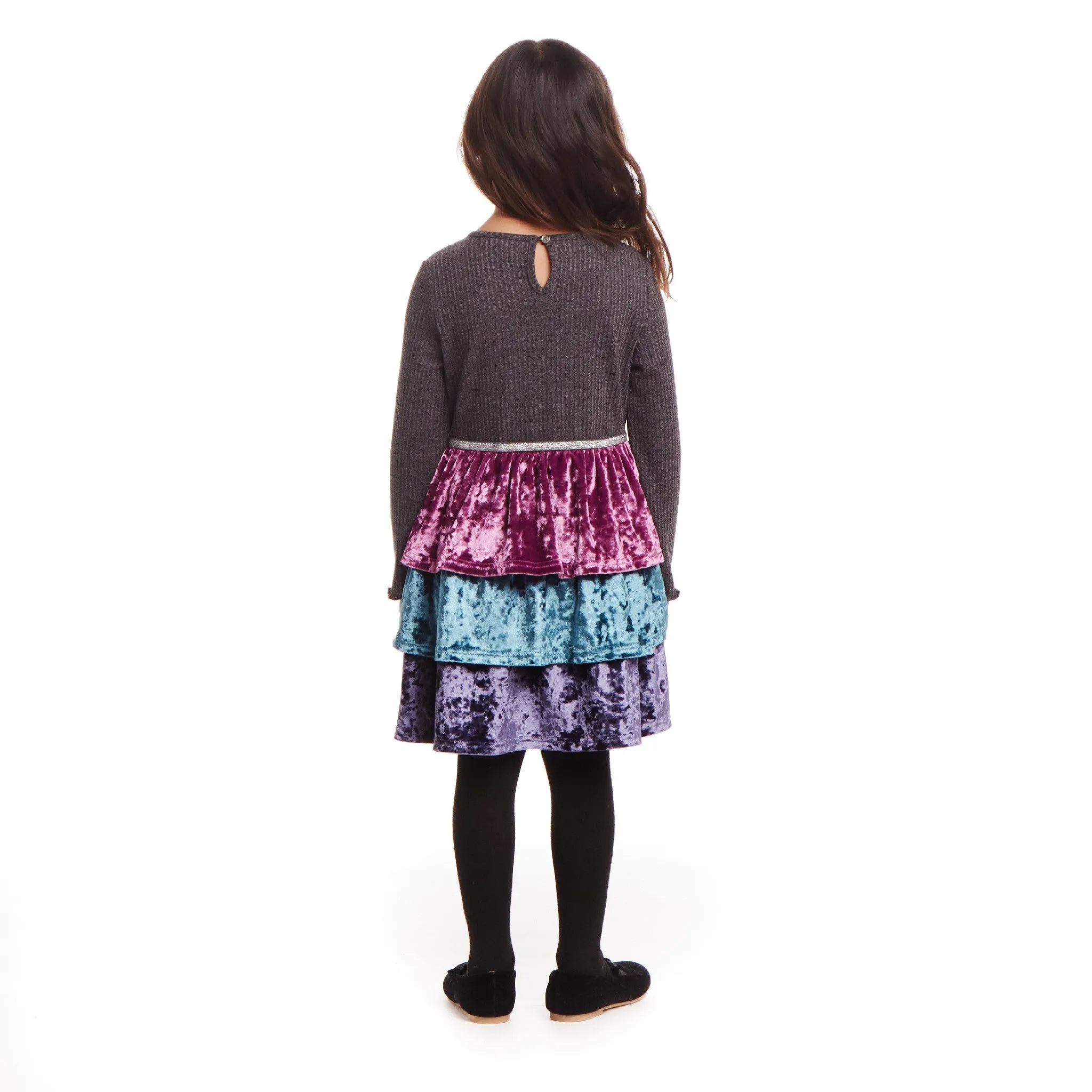 Kids Crushed Velvet Tiered Dress | Multicolor