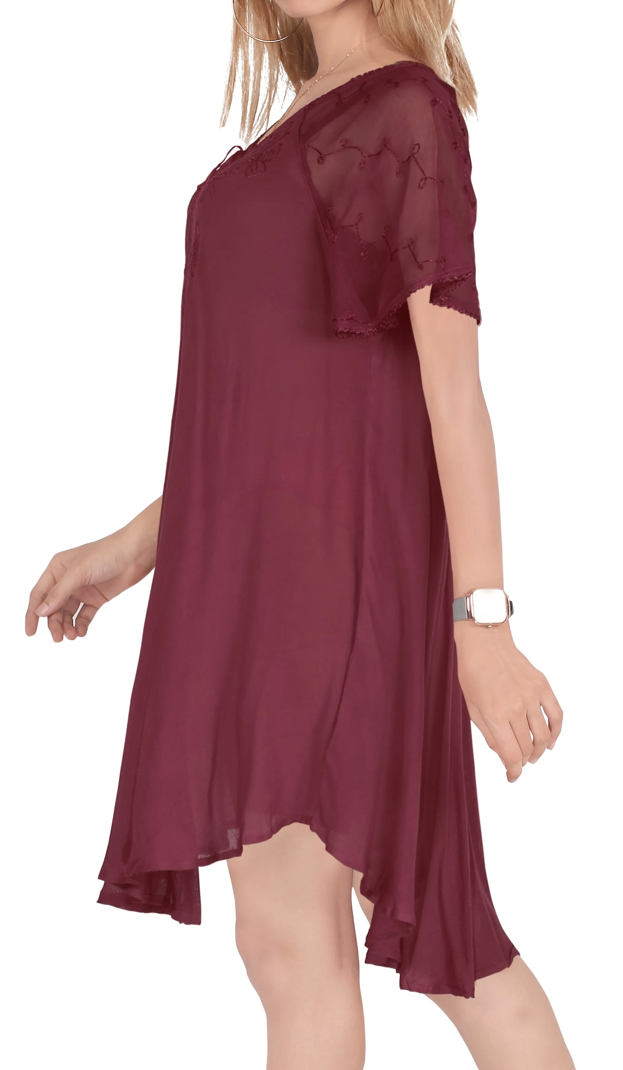 LA LEELA Girl Rayon Crusie Short Dress Maroon US: 14 (L) THRU Plus Size 20W (2X)