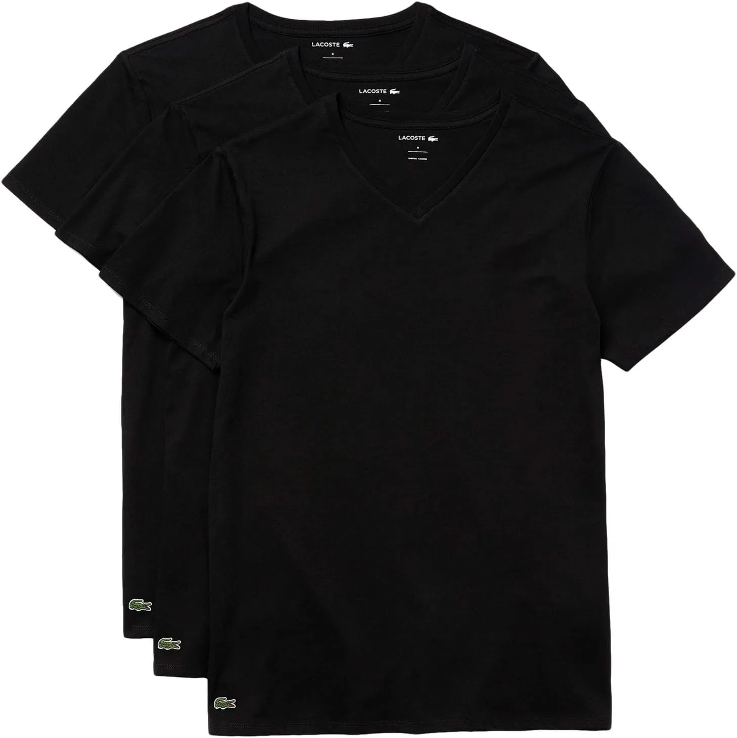 Lacoste Essential V-Neck Regular Fit 3 Pack T-Shirts, Black