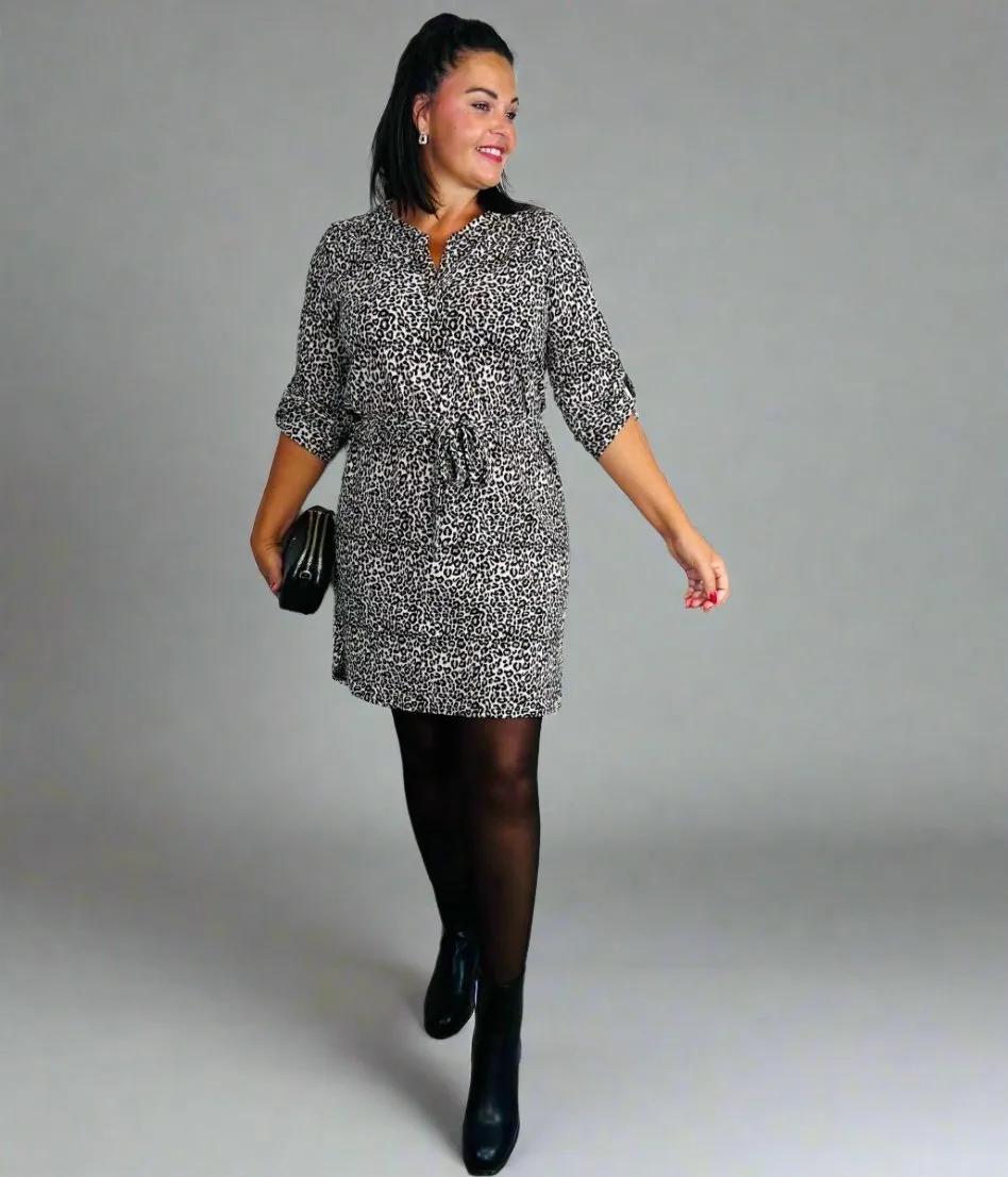 Leopard Print Belted Shirt Dress