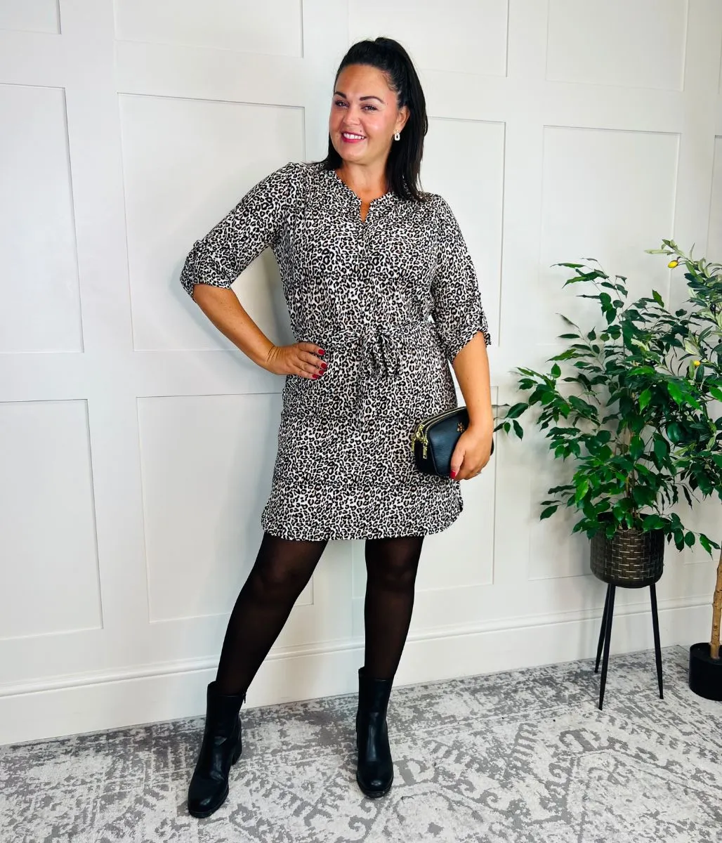 Leopard Print Belted Shirt Dress